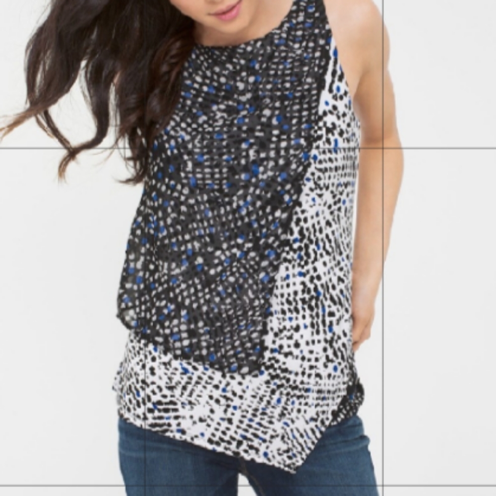 White House Black Market layered assymetric print tank top size S